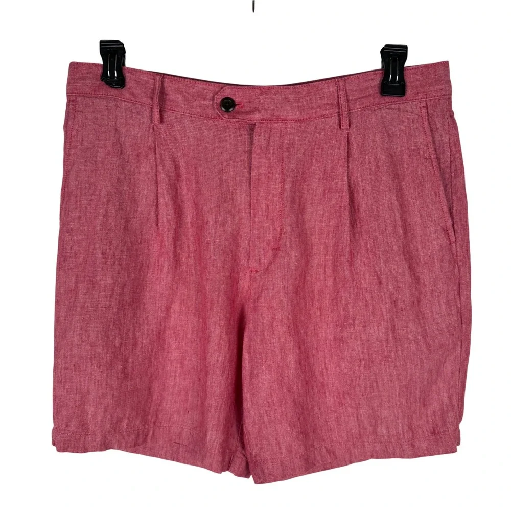 Banana Republic Linen‎ Shorts Mens 34W Pleated Red Pink 7